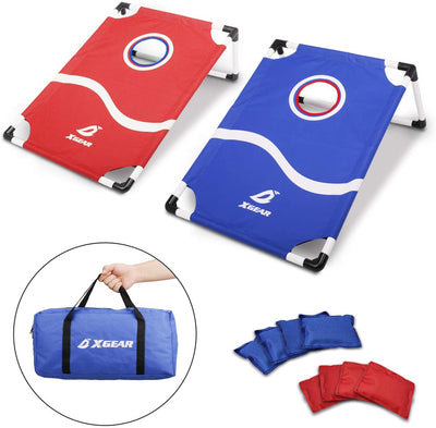 Framed Cornhole Game Set with 8 Bean Bags and Travel Carrying Bag
